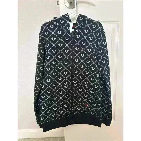 True Religion Youth Size Small Full Zip Up Horseshoe Logo Hoodie Sweatshirt - Picture 1 of 6